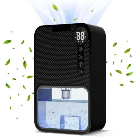 Deumidificatore per camera da letto, serbatoio dell'acqua da 1100 ml, con display digitale e spegnimento automatico, per camera da letto, bagno, camper, cantina, ripostiglio, 500 piedi quadrati, (nero