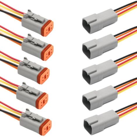 Deutsch DT Lot de 5 paires de connecteurs électriques étanches à 4 broches pour voiture, camion, bateau, phare de travail LED mâle femelle avec fil de câble 16 AWG, pour voiture, camion,