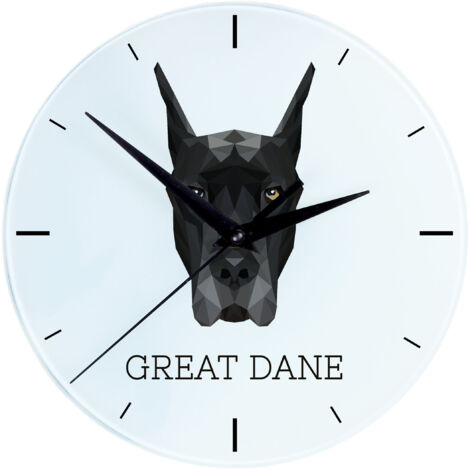 Deutsche Dogge - geometrische Wanduhr mit Foto und Aufschrift von Art-Dog