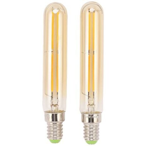 Deux ampoules LED tubulaires E14 2300K de 4 W - éclairage doux et écoénergétique, idéal pour les chambres, les bureaux et les espaces de vie.