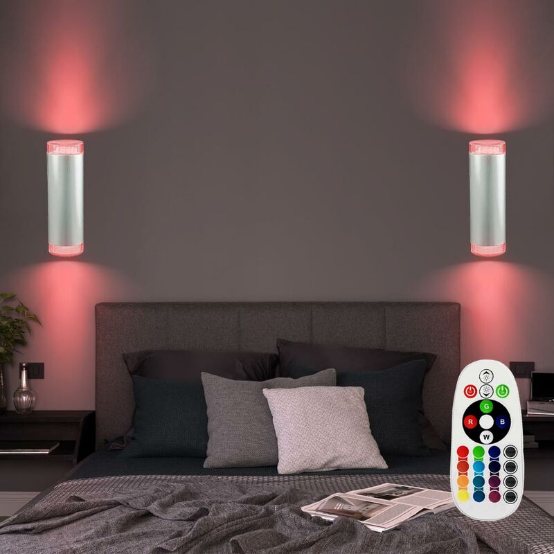 Etc-shop - Ensemble de 2 appliques murales à LED, télécommande de salle à manger, gradateur dans un ensemble comprenant des lampes à LED RVB