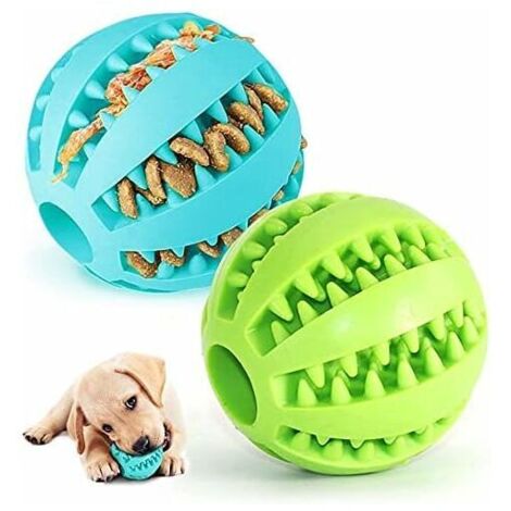 Deux balles en caoutchouc pour chiens, jouets à mâcher adaptés aux chiens de petite et grande taille, balles amusantes (verte et bleue).