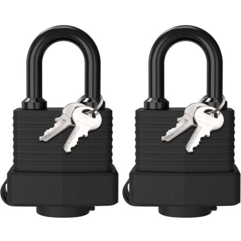 Deux cadenas en laiton étanches, cadenas en acier laminé résistant aux intempéries pour l'extérieur, quatre clés, adaptés aux casiers, salles de sport, garages, clôtures, noirs.