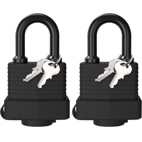 Deux cadenas en laiton étanches, cadenas en acier laminé résistant aux intempéries pour l'extérieur, quatre clés, adaptés aux casiers, salles de sport, garages, clôtures, noirs.