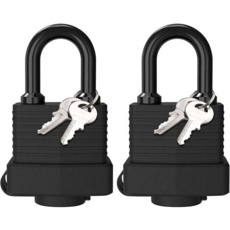 Deux cadenas en laiton étanches, cadenas en acier laminé résistant aux intempéries pour l'extérieur, quatre clés, adaptés aux casiers, salles de sport, garages, clôtures, noirs.
