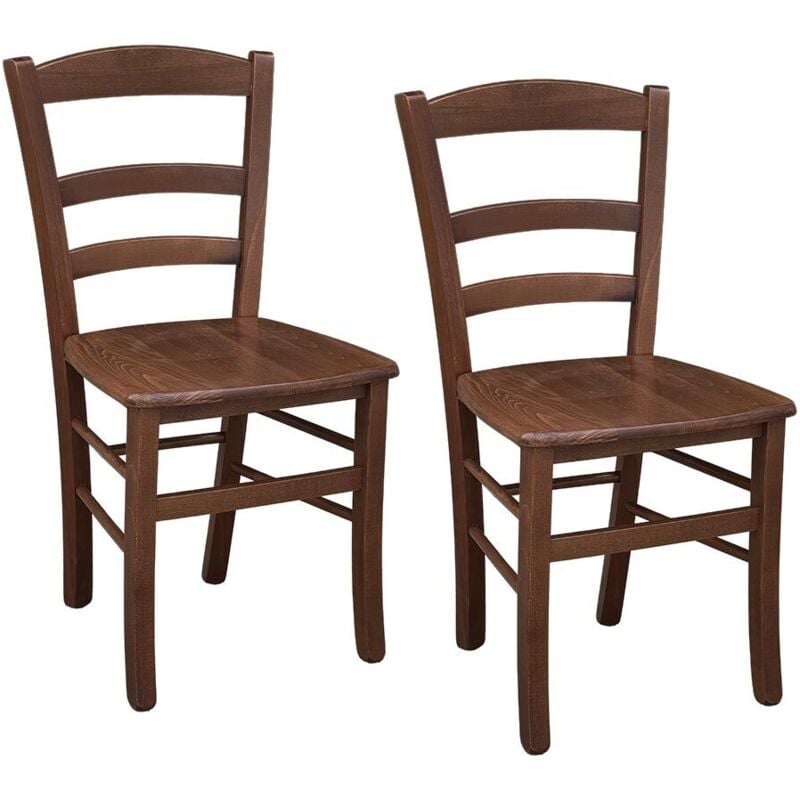 Okaffarefatto - Deux chaises en bois de style paysan avec une assise en noyer foncé.