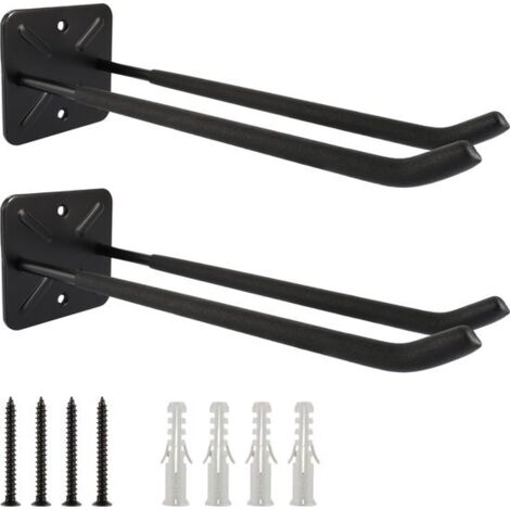 Deux crochets muraux à visser avec coussinets en mousse, 31,5 cm noirs, capacité de charge de 80 kg, crochets en fer robustes, adaptés aux garages, sous-sols, abris de jardin, vélos, etc.