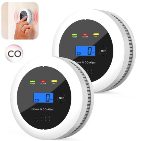 Deux détecteurs de fumée, Détecteur de monoxyde de carbone, capteur 2 en 1, alarme de 85 dB, alimenté par batterie, avec affichage LED.