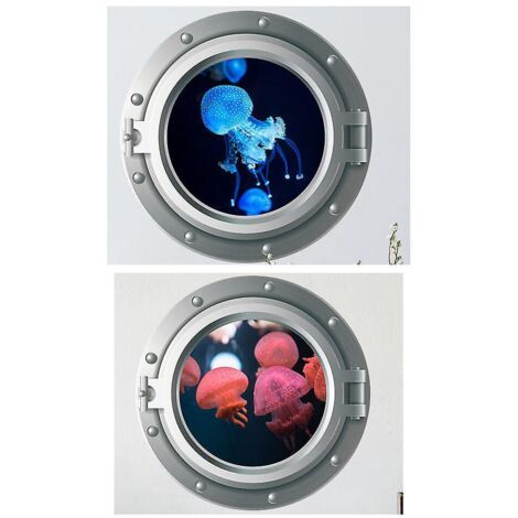 deux Ensembles D'autocollants Muraux De Mduses Sous-marines Simules Hublot 35x35cm, Dcoration Autocollante  La Maison Et Dans Les Lieux Commerciau