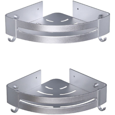 Deux étagères d'angle triangulaires pour douche, étagères de rangement de salle de bain sans perçage, paniers de rangement muraux adhésifs en aluminium pour douche.