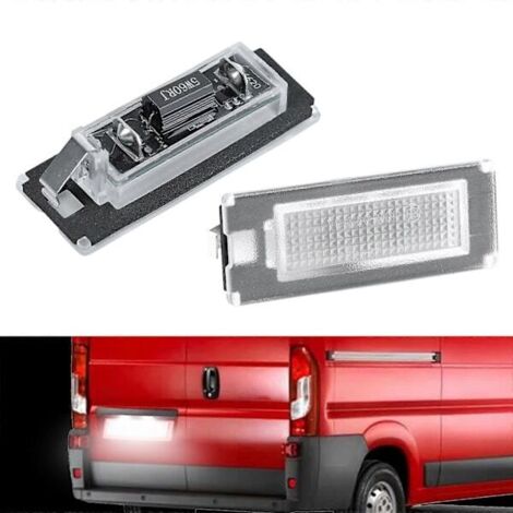 Deux feux de plaque d'immatriculation à LED, sans défauts de bus CAN, blancs, adaptés aux modèles Fiat Ducato, Citroën Jumper, Peugeot Boxer 2006 et ultérieurs.