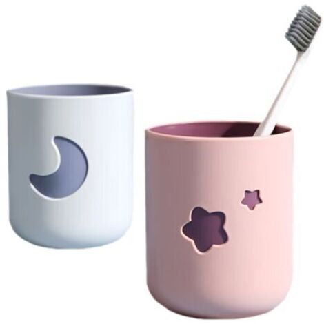 Deux gobelets porte-bonheur bicolores, rose et gris, 7,57,59,5cm, pour brosses à dents de salle de bain, décorés d'étoiles et de lune.