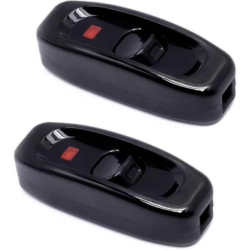 Deux interrupteurs noirs, 250 V 10 A, avec voyants LED, adaptés aux lampes de chevet, lampes de table, lampes de coiffeuse, etc.