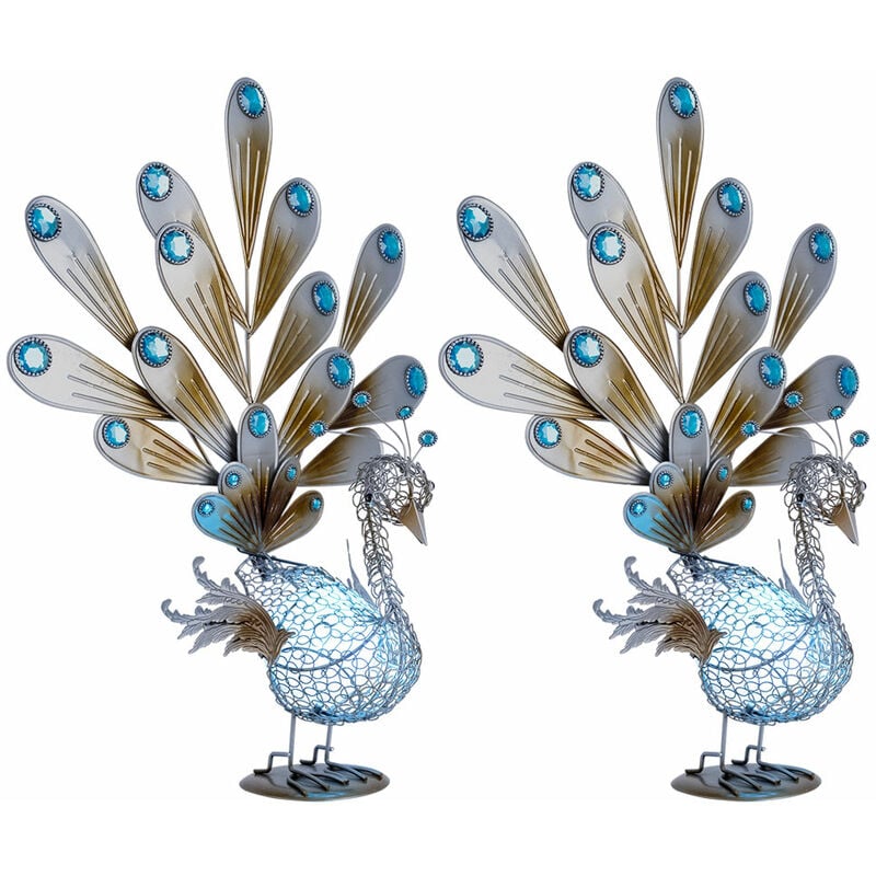 Lot de 2 figurines de paon d'extérieur led IP44 lampe sur pied lumière extérieure pierres décoratives