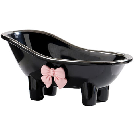 Deux mini porte-savons en céramique noire, de 14 cm de diamètre, pour ranger le savon, avec des nœuds roses.