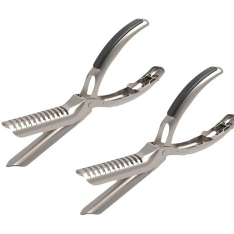 Deux outils argentés pour dépouiller les côtes (22 x 7 cm chacun), pour griller les côtes. Un indispensable en cuisine.
