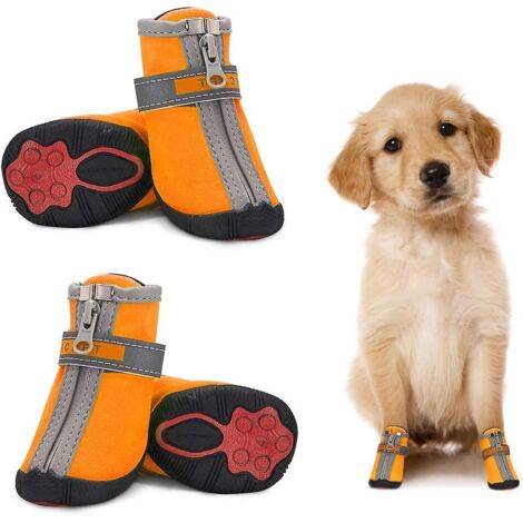 Deux paires de bottes imperméables, réfléchissantes et antidérapantes pour petits chiens, chaussures chaudes pour chiots, orange, taille 2