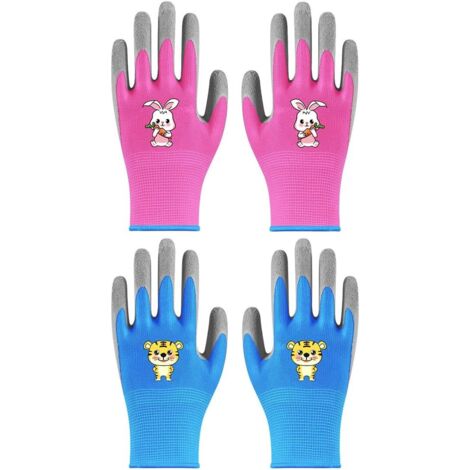 Deux paires de gants de jardinage en caoutchouc et de gants de travail pour enfants — protection polyvalente pour hommes et femmes (rose et bleu)
