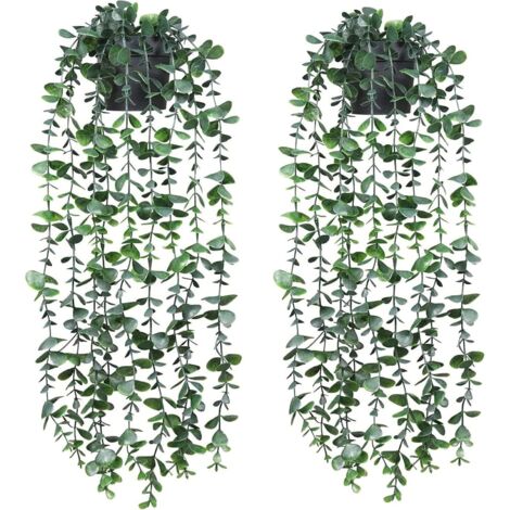 Deux plantes araignées artificielles, petits eucalyptus artificiels, plantes grimpantes, plantes en pot, idéales pour la maison, l'intérieur et l'extérieur, et le bureau. Eucalyptus-2