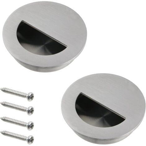 Deux poignées de porte coulissantes dissimulées et encastrées  poignées de porte encastrées en acier inoxydable avec vis (60 mm de diamètre).