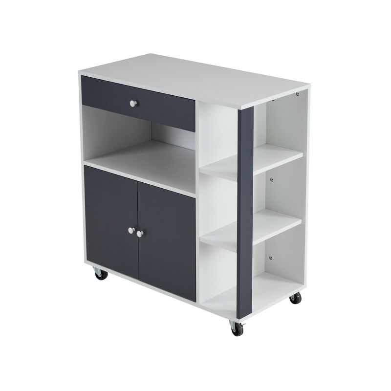 Deux portes et un tiroir, blanc et gris, voiture-restaurant 80x39x86,5cm