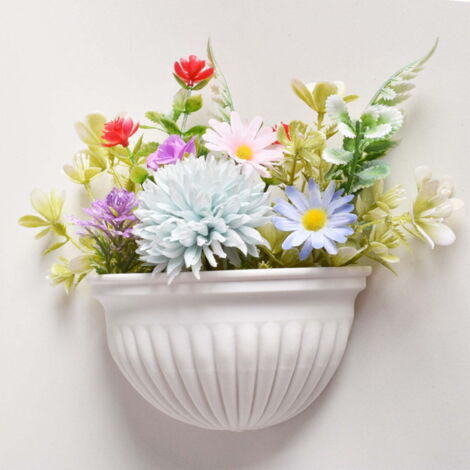Deux pots de fleurs muraux semi-circulaires en plastique - pots de fleurs suspendus blancs, adaptés aux petites plantes et aux herbes aromatiques, décorations intérieures/extérieures peu encombrantes.