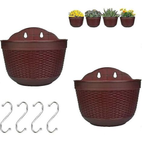 Deux pots de fleurs suspendus en plastique, pots de fleurs suspendus en métal, pots de fleurs pour haie, paniers de fleurs suspendus, pour planter et décorer les plantes.