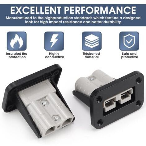 Deux prises de charge encastrées de 50 A avec connecteurs de batterie et plaques de montage, compatibles avec Anderson SB50, montage encastré, adaptées aux camping-cars, camions et chariots élévateurs