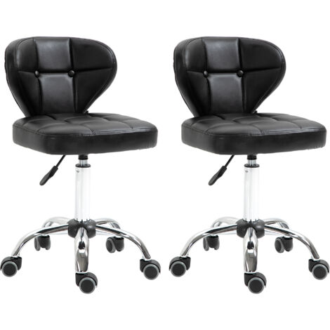 Tabouret Roulant en Cuir PU Rond avec Dossier réglable en Hauteur réglable pivotant Travail Spa