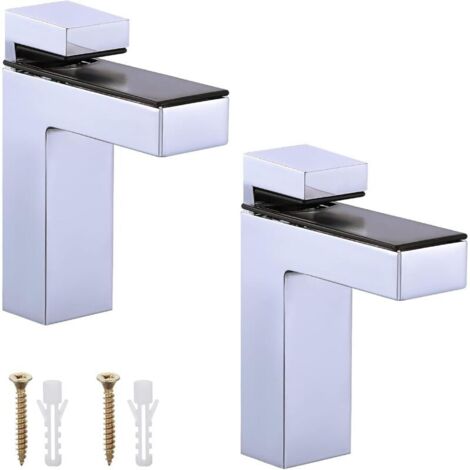 Deux supports réglables en bois pour étagères en verre, fabriqués en alliage de zinc massif, adaptés aux étagères en bois et en verre de 3 à 28 mm d'épaisseur.