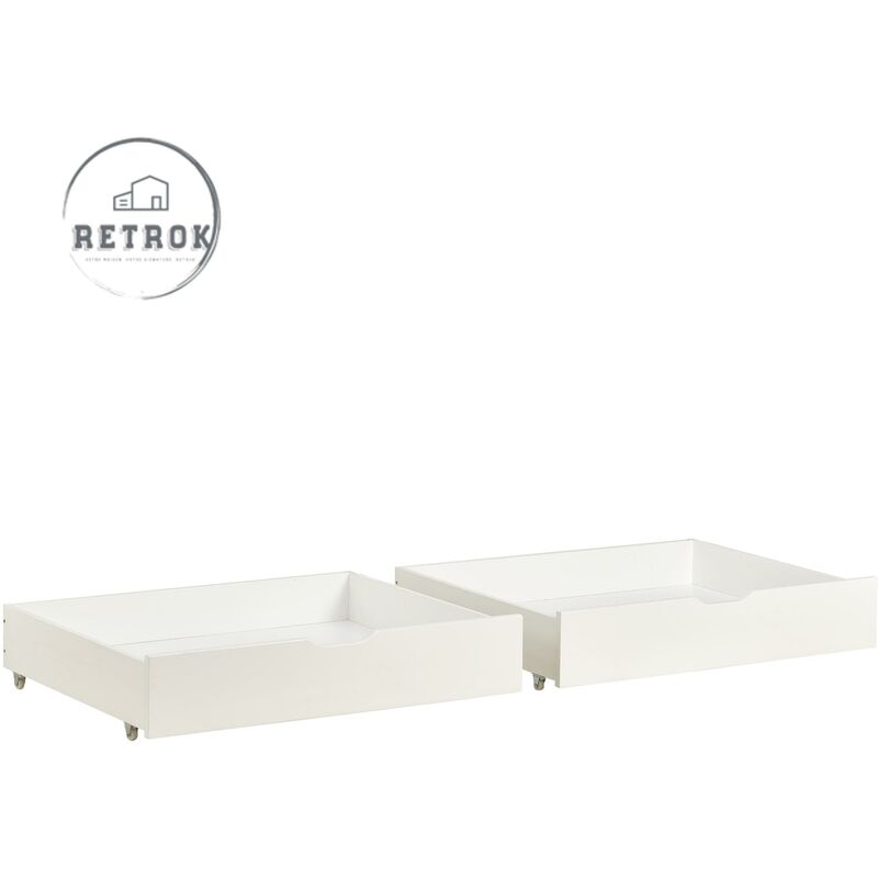 Deux tiroirs de rangement pour lit en mdf blanc avec roulettes au sol (93x67x17 cm)