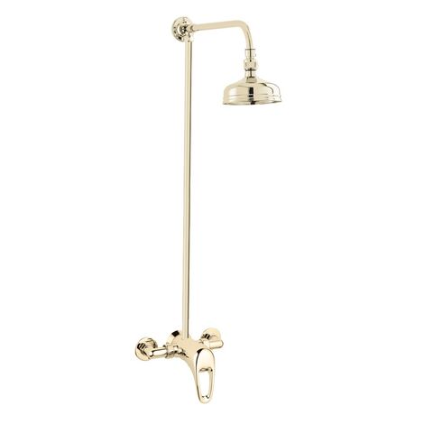 main image of "Deva Gold Period Style Exposed Traditional Shower Mixer + Rose + Rigid Rise"