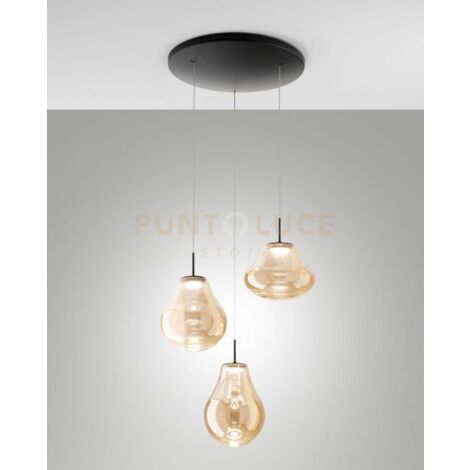 DEVA SOSPENSIONE AMBRA 3 LUCI TONDA A LED CCT 2700K - 3000K - 4000K- 42W - 4530 lm DIMMERABILE