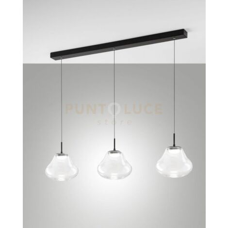 DEVA SOSPENSIONE TRASPARENTE 3 LUCI LINEARE  A LED CCT 2700K - 3000K - 4000K- 42W - 4530 lm DIMMERABILE