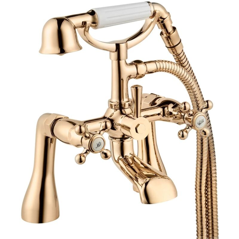 Tudor Pillar Mounted Bath Shower Mixer Tap Gold - Deva