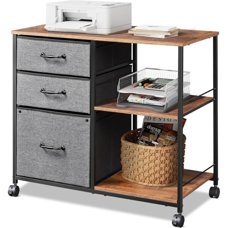 Caisson de bureau tissu avec 4 roulettes et 3 tiroirs, gris A4 et lettre - Devaise