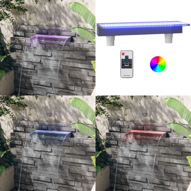Vidaxl - Déversoir pour cascade avec led rvb Acrylique 60 cm - déversoir de cascade - déversoirs de cascade - Home & Living - Transparent