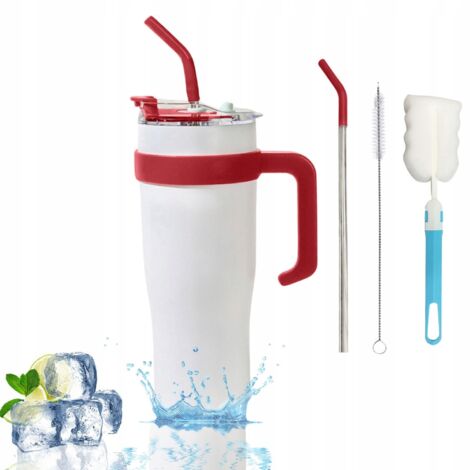 Devesanter Thermobecher 1200 ml, Strohhalm + Deckel, Edelstahl, Weiß