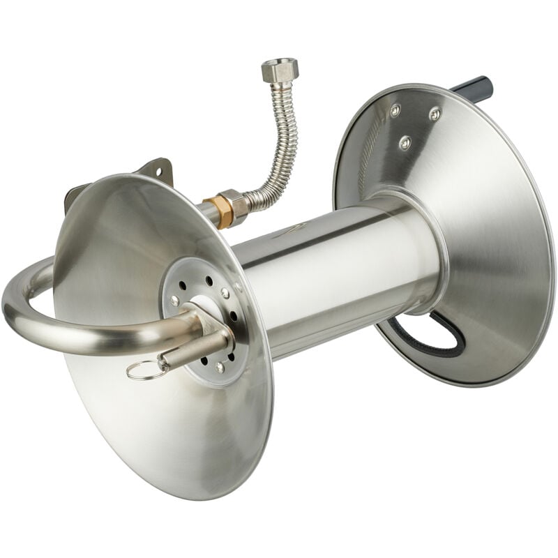 Dévidoir à tuyau d'arrosage, sans tuyau, acier inoxydable, pour le mur, hlp : 27 x 47 x 34 cm, argenté - Relaxdays