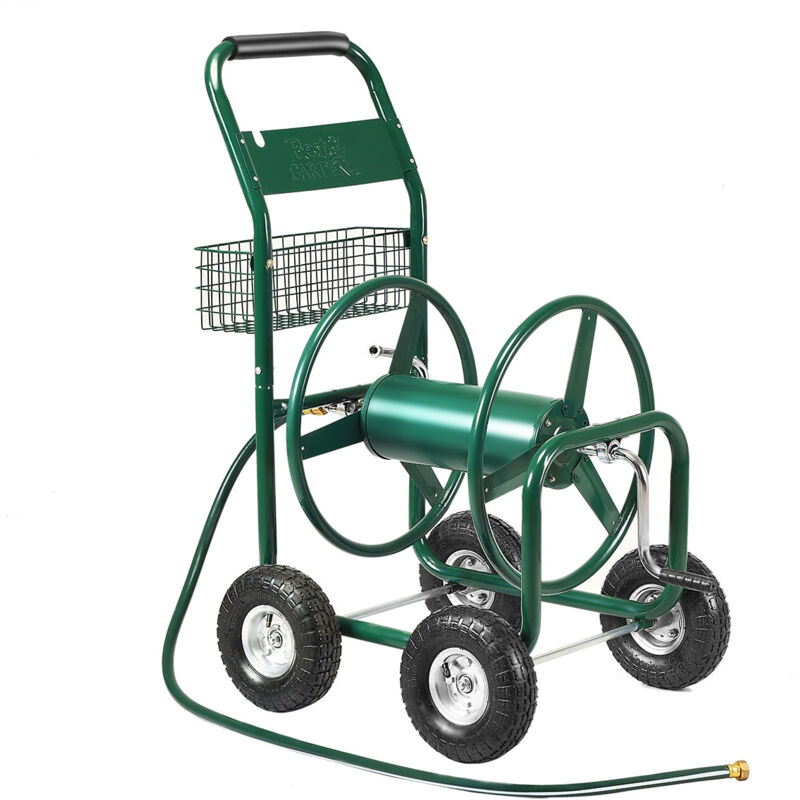 Dévidoir de tuyau d’arrosage avec 4 roulettes chariot pour 1,7m de tuyau d’arrosage panier 95 x 62 x 113 cm vert