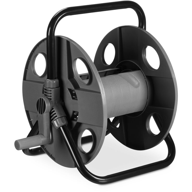 Dévidoir de tuyau, pour 30 m 1/2, acier, plastique, support, HxLxP : 38 x 42 x 31 cm, gris-noir - Relaxdays