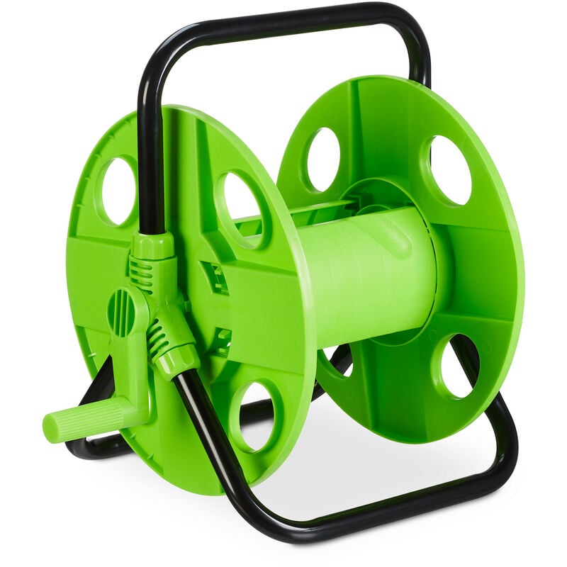 Dévidoir de tuyau, pour 30 m de tuyau 1/2, acier, plastique, support, HxLxP : 38 x 42 x 31 cm, noir-vert - Relaxdays