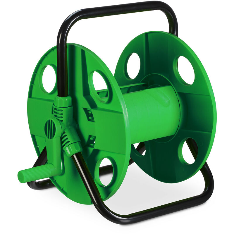 Dévidoir de tuyau, pour 30 m de tuyau 1/2, acier, plastique, support, HxLxP : 38 x 42 x 31 cm, vert-noir - Relaxdays
