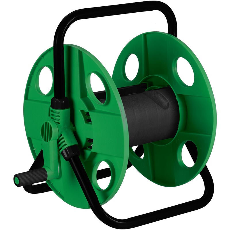Dévidoir de tuyau, pour 30 m de tuyau 1/2, acier, plastique, support, HxLxP : 38x42x31 cm, vert/noir - Relaxdays