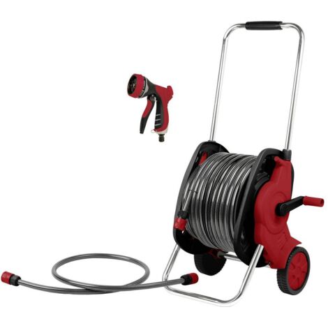 Toolcraft – Dévidoir de tuyau sur roues 30m 1/2 pouce 2302701 – 7 modes de pulvérisation – Flexible d'entrée 1,5m – Enrouleur prémonté