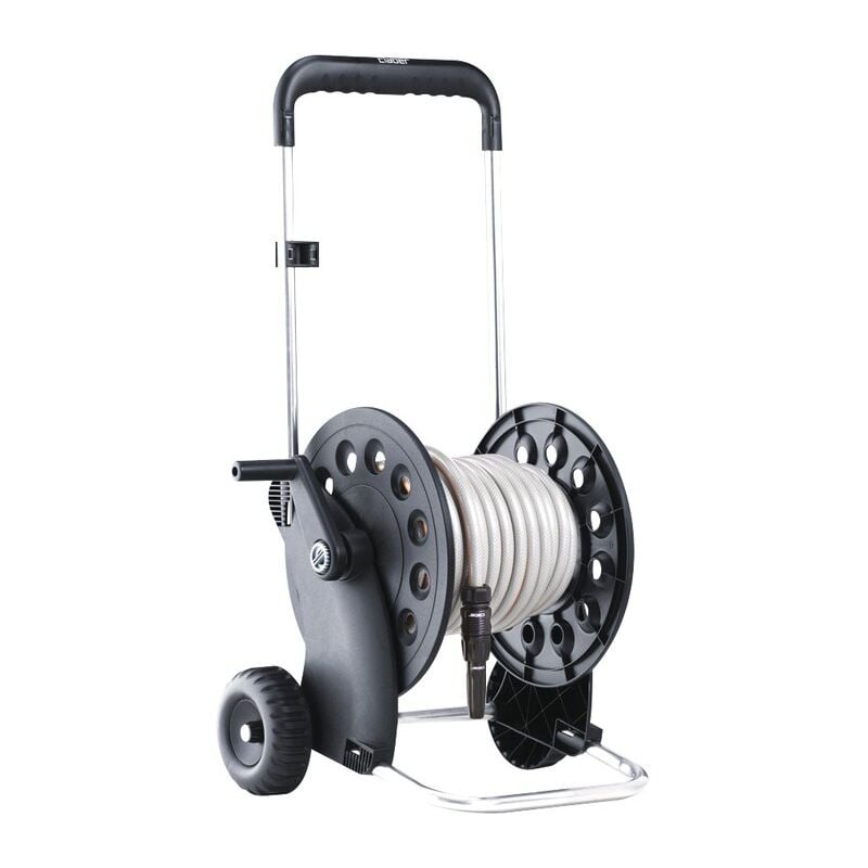 Ecosei Kit, chariot dévidoir en aluminium et plastique avec tuyau et lance d'arrosage - Claber