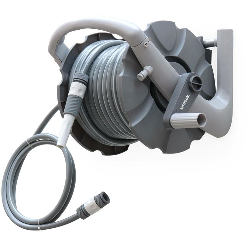 Dévidoir mural mini 20m. enrouleur avec tuyau d'arrosage. raccord et lance fournis