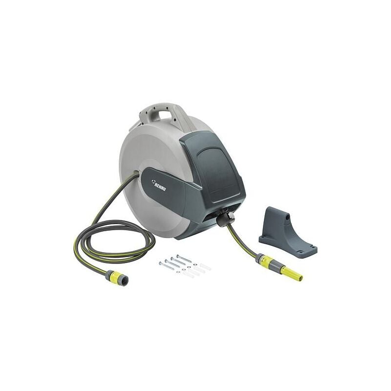 Dévidoir mural Rehau kit avec 25m DN15(1/2') tuyau, buse, fixation murale