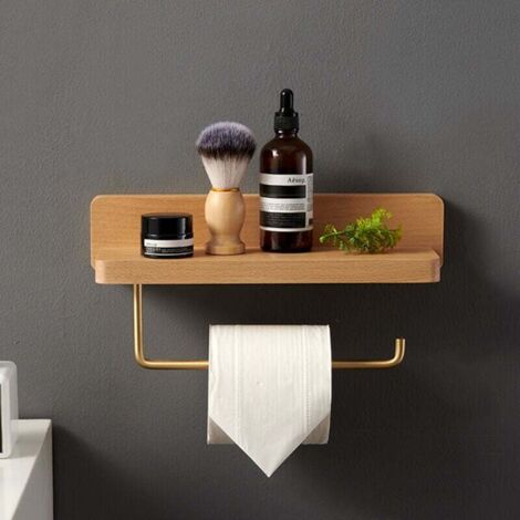Devidoir Porte Papier Toilette Double Installation Bois Massif Hêtre Dérouleur Support Papier WC Mural Auto-adhésif Coins Arrondis Porte Rouleau de Papier Décor pour la Salle de Bain Cuisine (Hêtre)