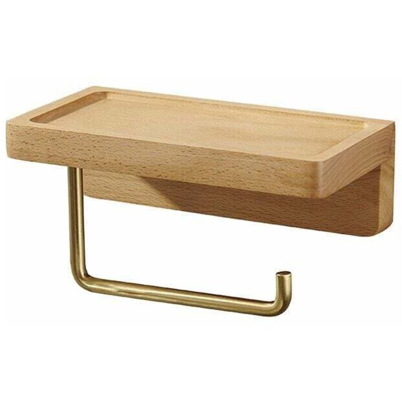 Devidoir Porte Papier Toilette Double Installation Bois Massif Hêtre Dérouleur Support Papier WC Mural Auto-adhésif Coins Arrondis Porte Rouleau de